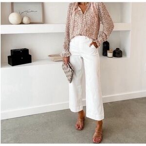 NWT Spanx Stretch Twill Crop Wide‎ Leg Pull On Tummy Control Pant M White